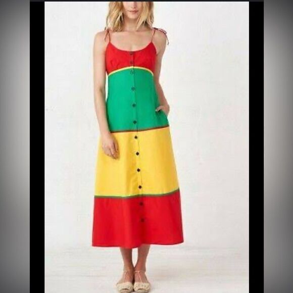 NWT La Ligne Color-block Spaghetti Strap MIDI Dress Cotton Medium - Picture 1 of 14